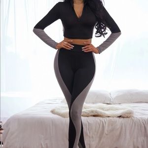 Color Block Half Zip Crop Top & Wideband Waist Leggings